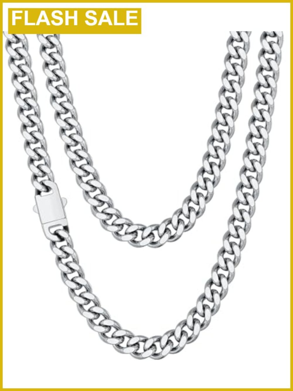 Mens Stainless Steel Cuban Link Chain Necklace 7.5mm 20 Inch Fold Over Clasp